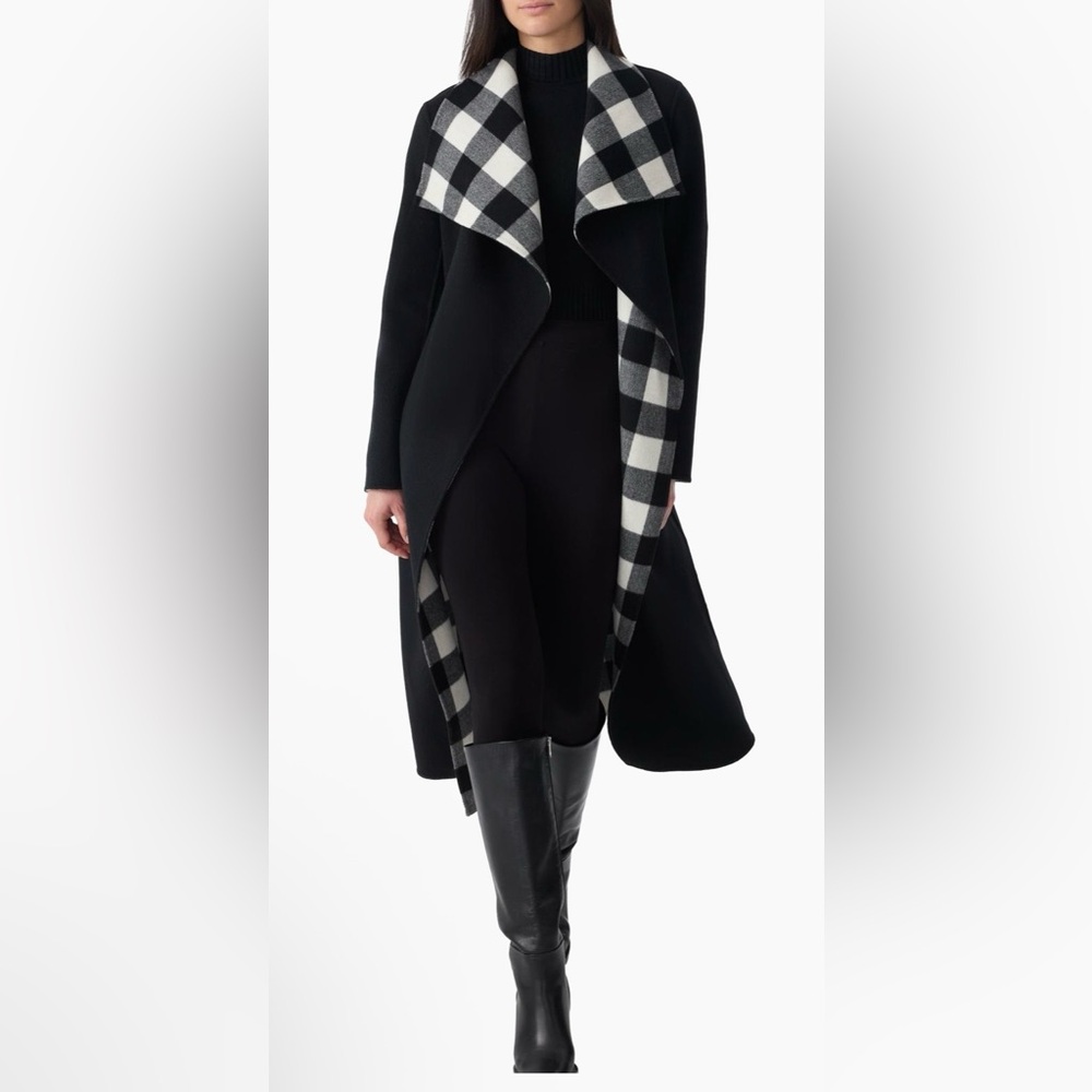MACKAGE MAI-PL BLACK CREAM PLAID S - BRAND NEW LADIES  REVERSIBLE WRAP COAT.